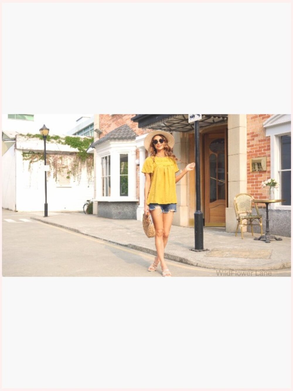 Women's Crewneck Short Sleeve Blouse Flowy Lace Hem Boho Tunic Top - Picture 6 of 7